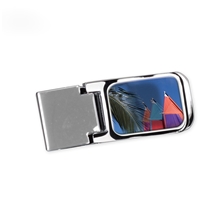 aerial view a silver color me hinge money clip, image 1 of 2