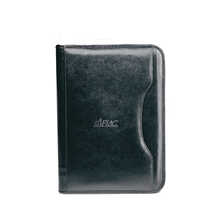 aerial view a black deluxe executive vintage leather padfolio, image 1 of 3