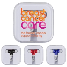 a group of 3 earbuds in travel case