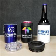 aerial view a group of coventry 12 oz vacuum insulated stainless steel tumbler + can cooler, image 1 of 4