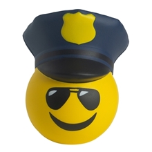 aerial view a yellow/blue police officer emoji hat stress reliever, image 1 of 6