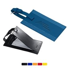 aerial view a group of leeman majestic leather luggage tag, image 1 of 2