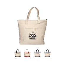 aerial view a group of two toned zippered cotton tote bag 18w x 14h x 4d, image 1 of 2