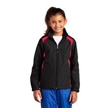 aerial view a black/true red sport - tek(r) youth colorblock raglan jacket, image 1 of 6