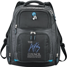 aerial view a black zoom(r) tsa 15 computer backpack, image 1 of 16