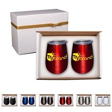 aerial view a group of duo vacuum insulated stemless wine tumbler gift set, image 1 of 2