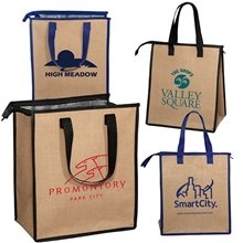 a group of insulated jute cooler tote 12w x 13.75h x 8d
