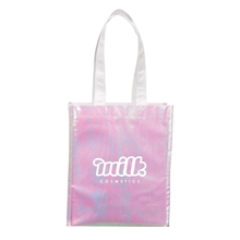aerial view a iridescent iridescent non - woven gift tote, image 1 of 6