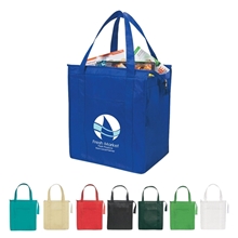 aerial view a group of non - woven insulated shopper tote bag, image 1 of 2