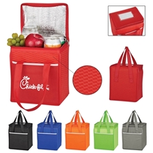 aerial view a group of wave design non - woven cooler lunch bag tote, image 1 of 5