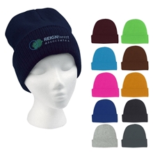 aerial view a group of acrylic knit beanie with cuff, image 1 of 2