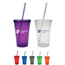 a group of 16 oz economy double - wall polypropylene tumbler in multiple colors