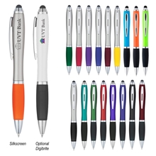 a group of comfort writing satin twist ballpoint pen stylus