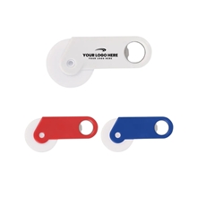 aerial view a group of personalized pizza cutter with bottle opener, image 1 of 2