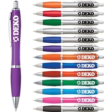 aerial view a group of the nash comfort grip ballpoint click pen, image 1 of 7