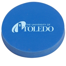 aerial view a blue custom promotional round colorful eraser, image 1 of 2