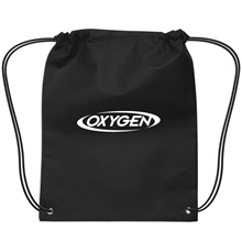 aerial view a black small non - woven drawstring backpack, image 1 of 2