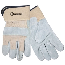 aerial view a white split leather glove w / safety cuffs, image 1 of 3