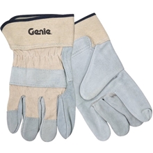 aerial view a white split leather glove w / safety cuffs, image 1 of 2