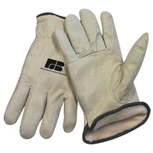 aerial view a gray insulated cowhide glove, image 1 of 2