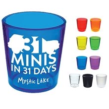 a group of 2 oz colored styrene shot glass