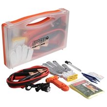 aerial view a clear/orange crossroad emergency road kit, image 1 of 2