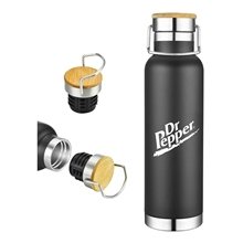 22 oz Black Double - Walled Stainless Steel Tumbler w / Bamboo Screw - On Cap, Carry Ring