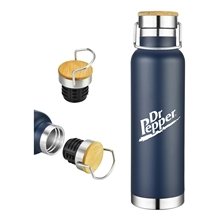 22 oz Blue Double - Walled Stainless Steel Tumbler w / Bamboo Screw - On Cap, Carry Ring