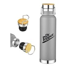 22 oz Grey Double - Walled Stainless Steel Tumbler w / Bamboo Screw - On Cap, Carry Ring