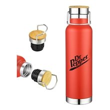 22 oz Red Double - Walled Stainless Steel Tumbler w / Bamboo Screw - On Cap, Carry Ring