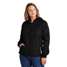aerial view a black/white sport - tek(r) womens colorblock hooded raglan jacket, image 1 of 7