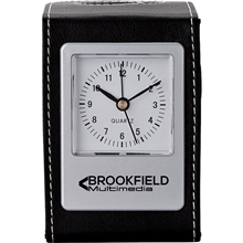 aerial view a black alba desk clock pen cup, image 1 of 4