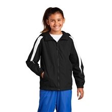 aerial view a black/white sport - tek(r) youth fleece - lined colorblock jacket, image 1 of 8