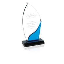aerial view a clear/blue blue accent acrylic award - 5 x 9 x 2 in, image 1 of 2