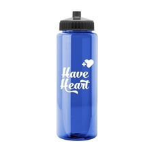 a blue bottle & black lid 32 oz the guzzler transparent color sport bottle