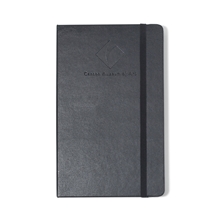 aerial view a black moleskine hard cover notebook, image 1 of 7