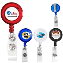 a group of lorain vl 30 cord round retractable badge reel and badge holder with metal slip clip attachment