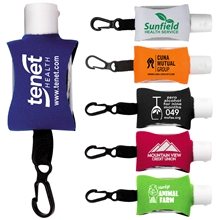 a group of 0.5 oz hand sanitizer antibacterial gel in clip - on neoprene sleeve protector cover