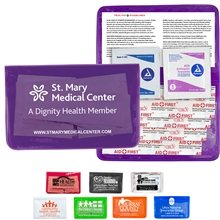 aerial view a group of heal - on - the - go 7 piece economy healthy living pack in colorful vinyl kit, image 1 of 4