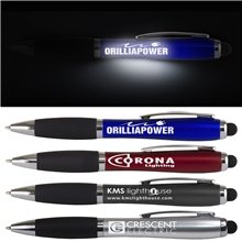 a group of the cardiff laser logo light up stylus pen
