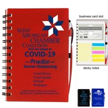 a group of stylish spiral sticky notes, flags and pen notebook