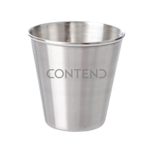 aerial view a silver 2 oz stainless steel shot glass cup, image 1 of 2