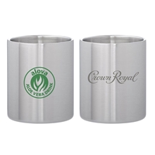 aerial view a silver mcgraws stainless steel whiskey glass cup, image 1 of 2