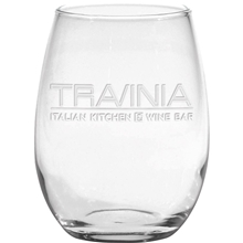 aerial view a clear moderne glass co - deep etched 15 oz stemless white wine glass, image 1 of 2