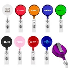 a group of round retractable badge holder