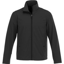 aerial view a black (995) mens karmine water repellent lightweight softshell jacket, image 1 of 2
