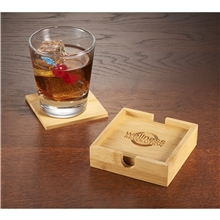 a group of 5 piece bamboo coaster set