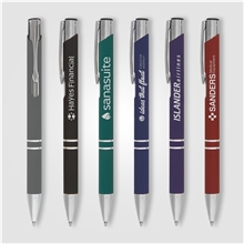 aerial view a group of tres - chic softy laser engraved metal pen, image 1 of 2