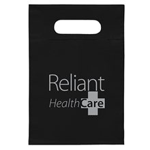 aerial view a black lo - density die cut handle bag 7x10 flexo ink imprint, image 1 of 2