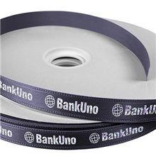 aerial view a navy blue 100 yard roll - satin badge ribbon w / foil print, image 1 of 2